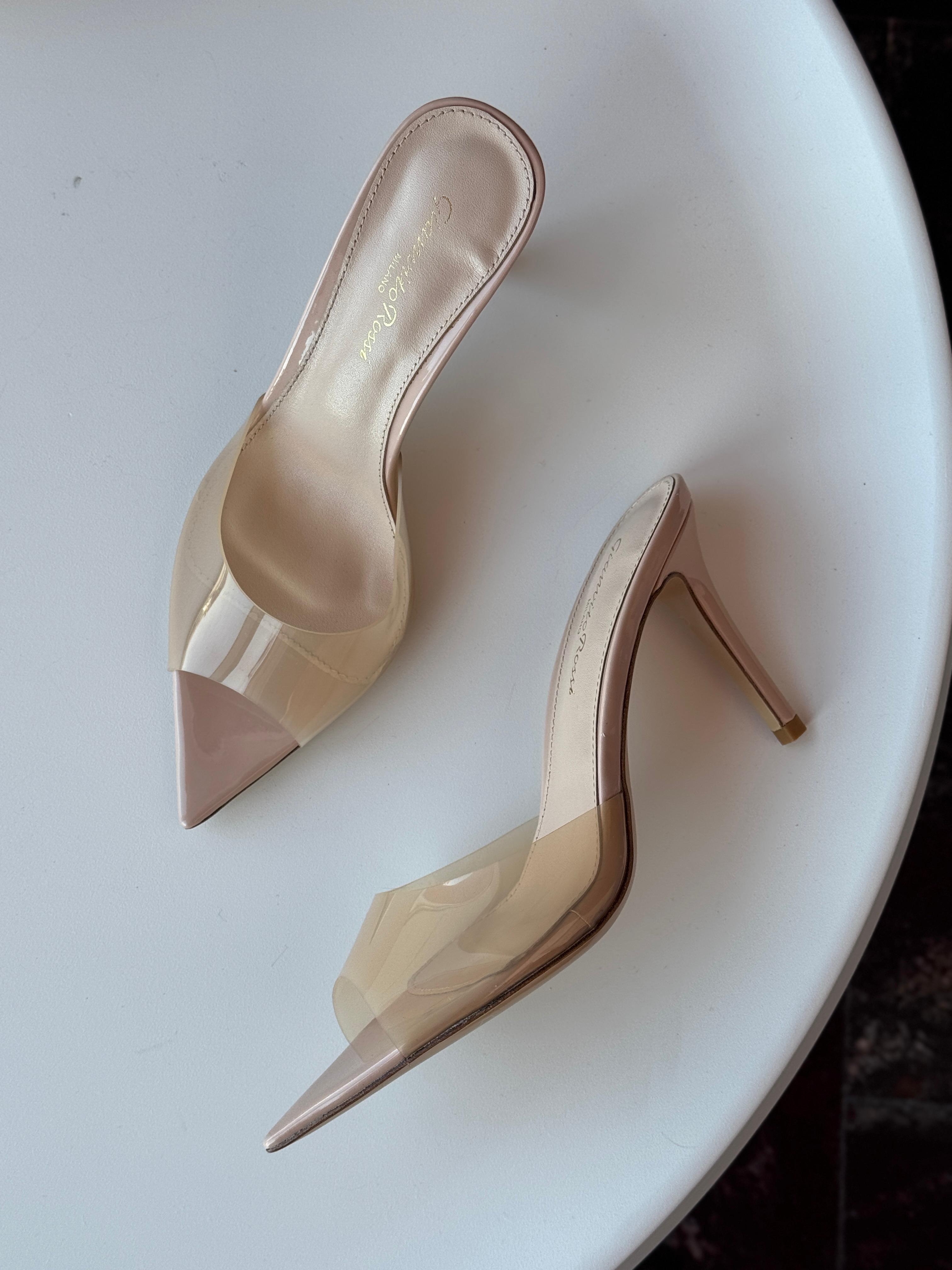 GIANVITO ROSSI Rania 85 Suede Organza Embellished Mules